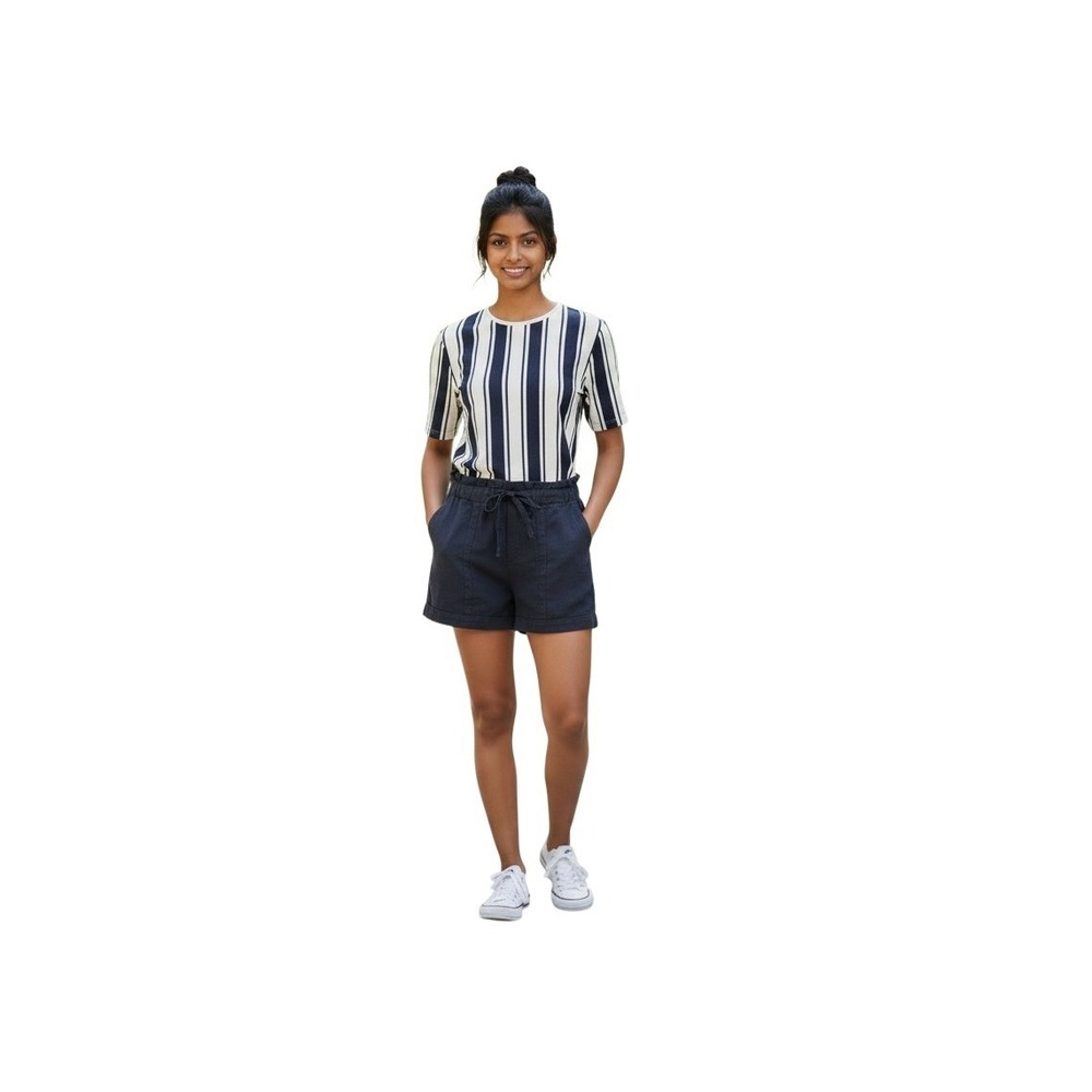 Ci‎ Sono Blue Linen Blend Paperbag Waist Shorts XL Navy Blue Drawstring Summer